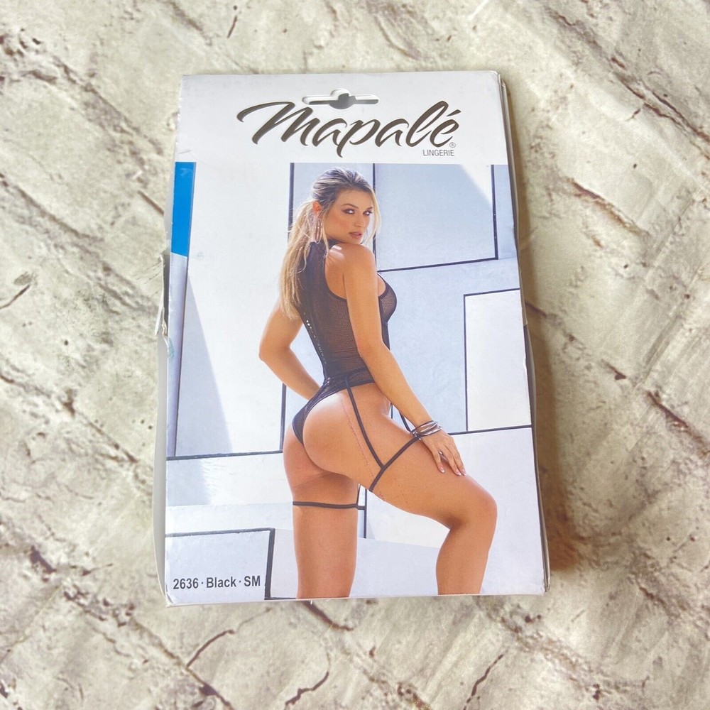 Mapale Next Level Geometric Mesh Bodysuit with Removable Garters - Picture 3 of 5